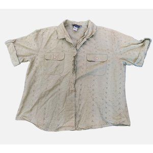 Vintage Shaver Lake Button Up Women's Shirt Roll-Up Short Sleeve Green Size XL